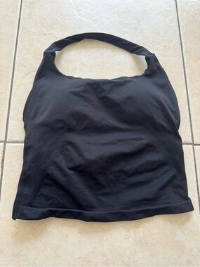 Black halter backless gym top with built in bra